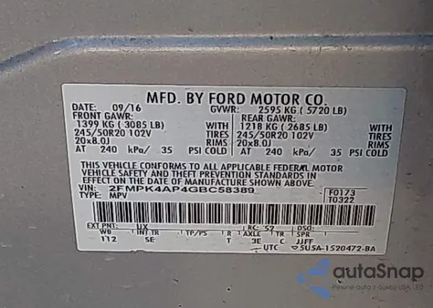 2016 Ford Edge Sport из США, поврежденный, VIN 2FMPK4AP4GBC58389